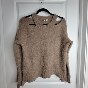Anthropologie Sz M Wool Alpaca Blend Stretch Knit Cut Out Cold Shoulder Sweater
